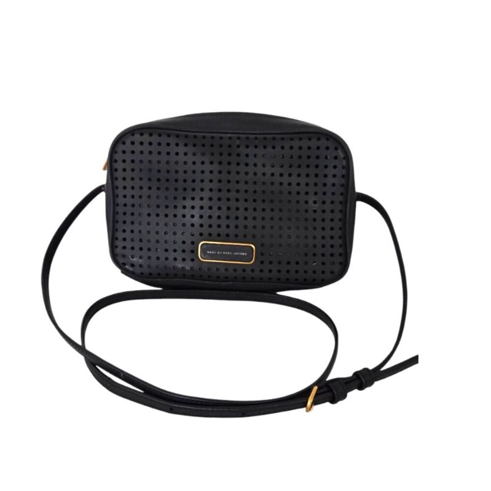 Marc by Marc Jacobs Black Perforated Leather Crossbody Camera Bag Gold HW